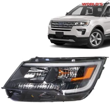 Headlight For Ford Explorer Sport 2016-2018 Halogen w/ LED DRL Black Housing LH