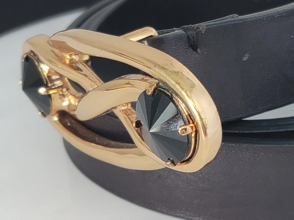 MARNI WOMEN'S BLACK LEATHER JEWELED BELT MADE IN ITALY EXCELLENT CONDITION - Image 3 of 4