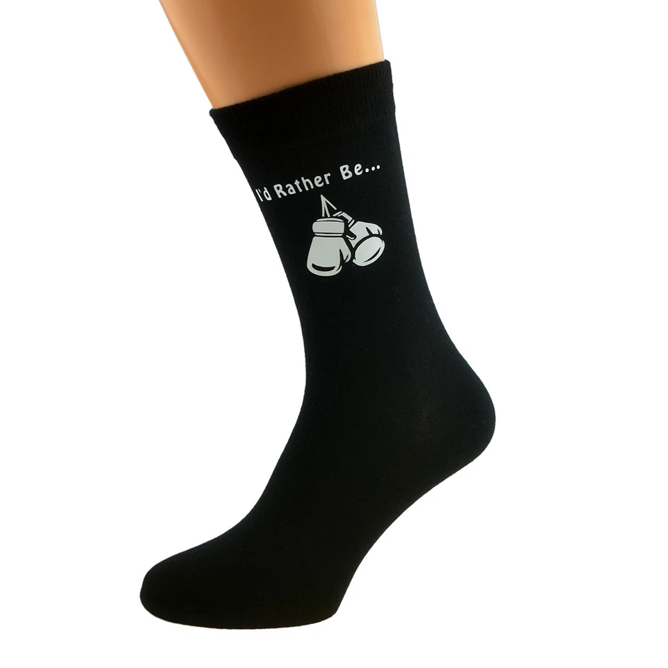 I'd Rather be Boxing with Boxing Gloves Image Design Printed Mens Black Socks