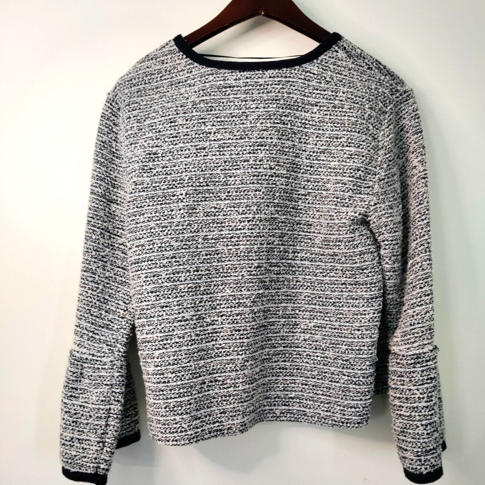 Ann Taylor Loft Women S Bell Sleeve Knit Sweater Navy/White Office Open Cardigan image 6