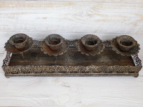 Eisen Deko Tablett für 4 Stabkerzen, Spitzkerzen ca. 40 cm, Dunkelbraun, Rost - Bild 1 von 4