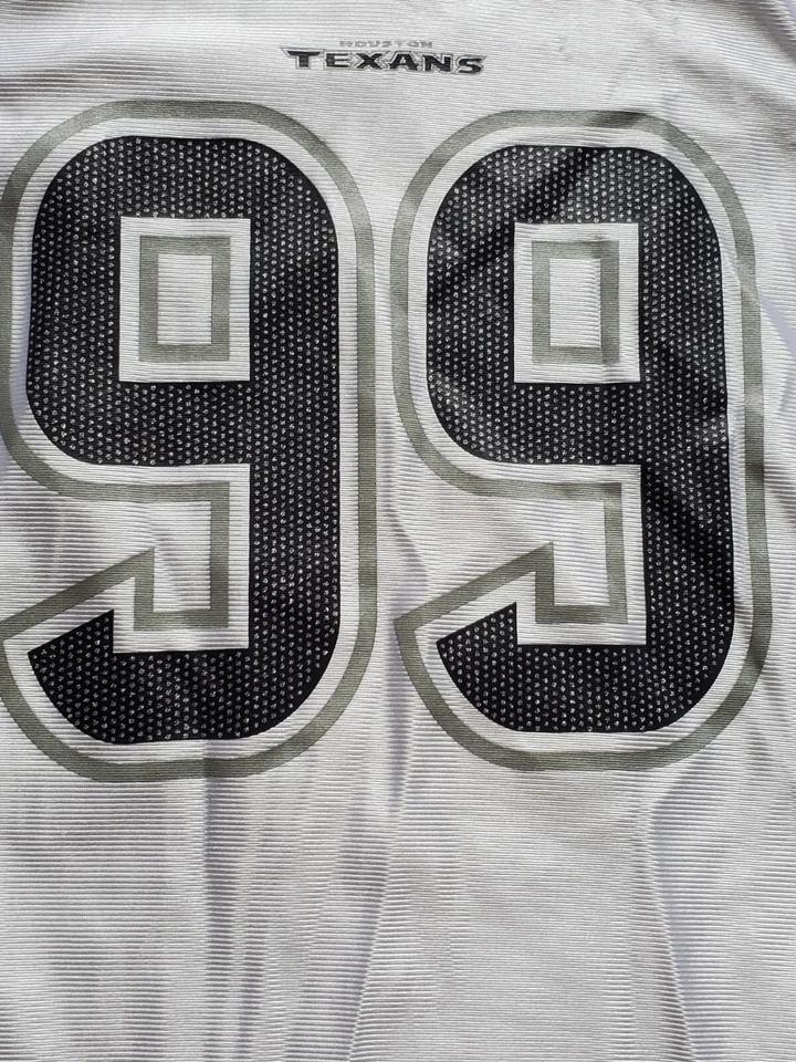 休斯顿德州人队 NFL 球队服装 J.J. 瓦特 #99 白色女孩球衣-SZ 女孩 M 7-8 — 第 2/4 张图片