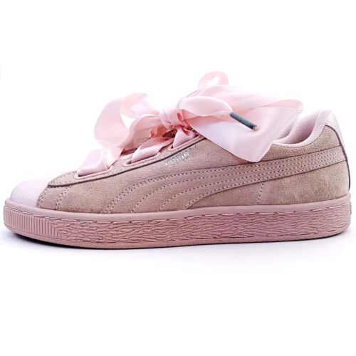 Puma Suede Heart Sneakers Bubble Pink Ribbon Laces Shoes Womens Size 8 - Picture 1 of 11