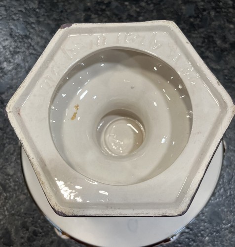 Vintage Cobalt & Gold Hexagonal Footed Console Bowl Planter Ornate Italy - Picture 8 of 9