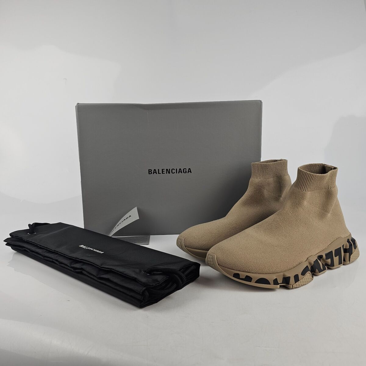BALENCIAGA Speed LT Men's Graffiti Beige/Black Sneakers New BALENCIAGA Speed LT Men's Graffiti Beige/Black Sneakers New
