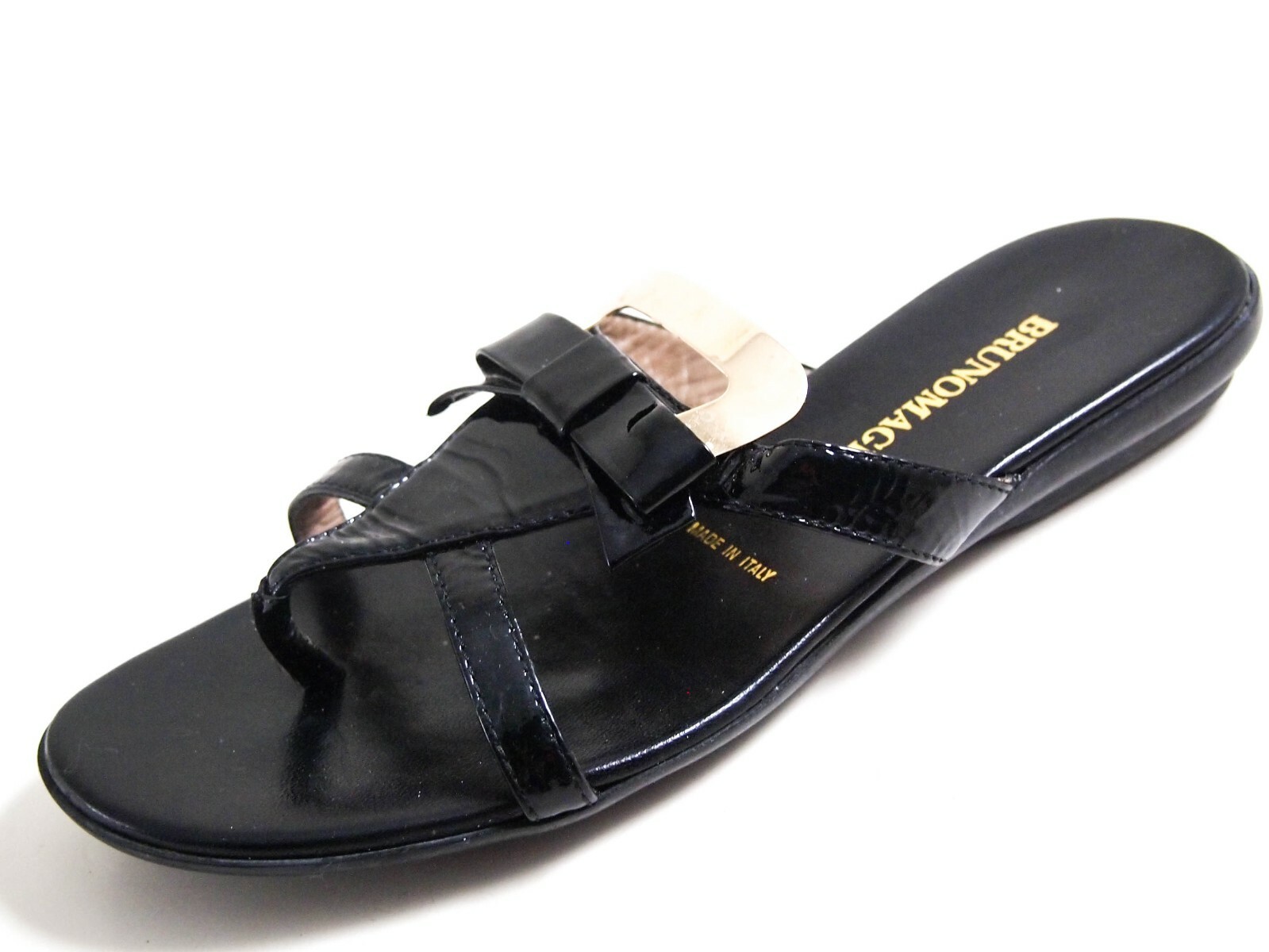 Bruno Magli Slides Sandals Black Pat 