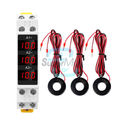 AC 80-500V 1-100A DIN-Rail Three-Phase AC Ammeter Digital Display Current Meter