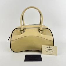 Prada Leather Handbag Beige Purse Vintage Italy Classic Authentic