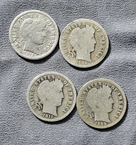 Lot of 4 Barber dimes all different dates 90% silver