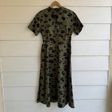 Theory Size 2 Leopard Print Button Front Short Sleeve Cotton Midi Dress Belted