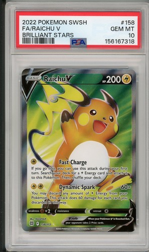 2022 Pokemon SWSH Brilliant Stars Raichu V Full Art #158 PSA 10
