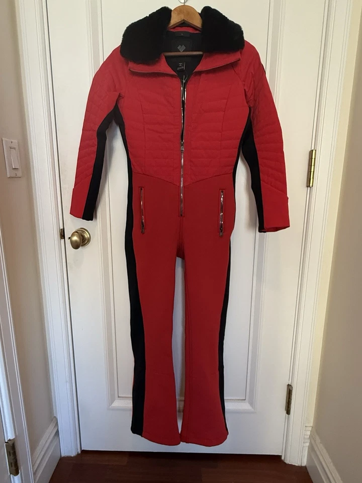 Obermeyer Katze Suit Ski Jumpsuit Red and Black Faux Fur Collar 6 Long - Image 4 of 4