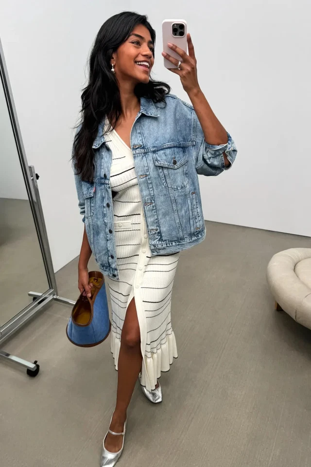 Sandro Striped Ruffled Wrap V-neck Knitted Long Dress Size 4 (Retails $490) - Image 2 of 4