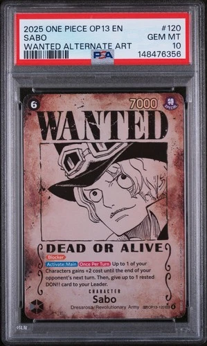 2025 ONE PIECE OP13-CARRYING ON HIS WILL WANTED ALTERNATE ART #120 SABO PSA 10