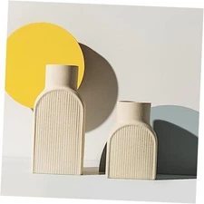 Ceramic Ribbed Vases - 2 Piece Set, Small and Large Vase, Bottle Flower 