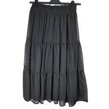 Entro Black Dotted Swiss Tiered Ruffle Skirt Medium NEW Whimsygoth Peasant Midi