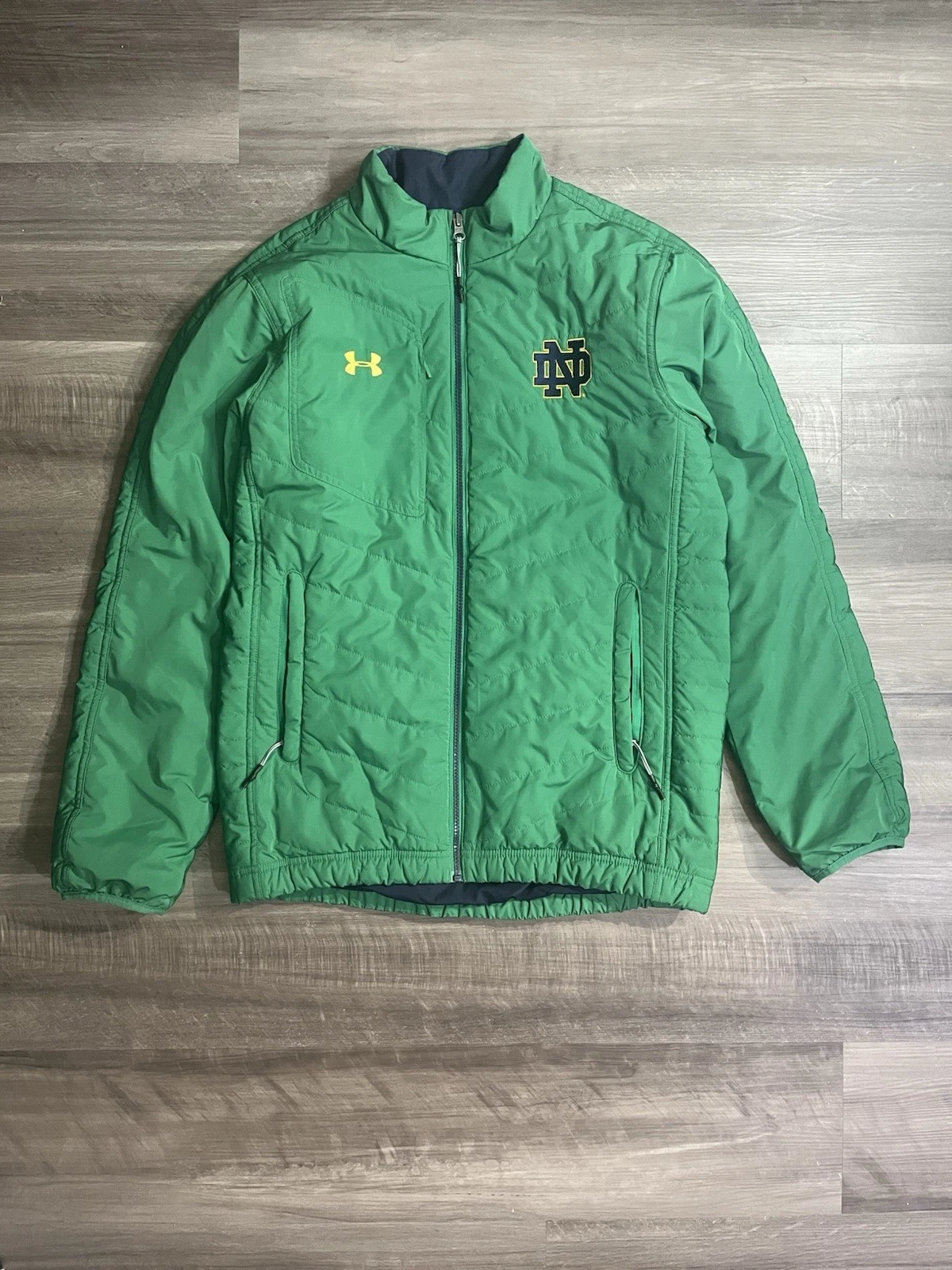 Under Armour Storm Full Zip Jacket Notre Dame Cold Gear Mens S Green EUC