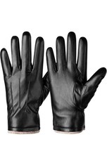 Mens Winter Thermal Touchscreen Leather Gloves - Black, Wool Lined