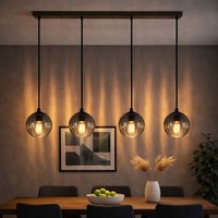Pendelleuchte Deckenlampe HäNgelampe Esszimmerlampe Glas Rauch Schwarz 4X Kugel
