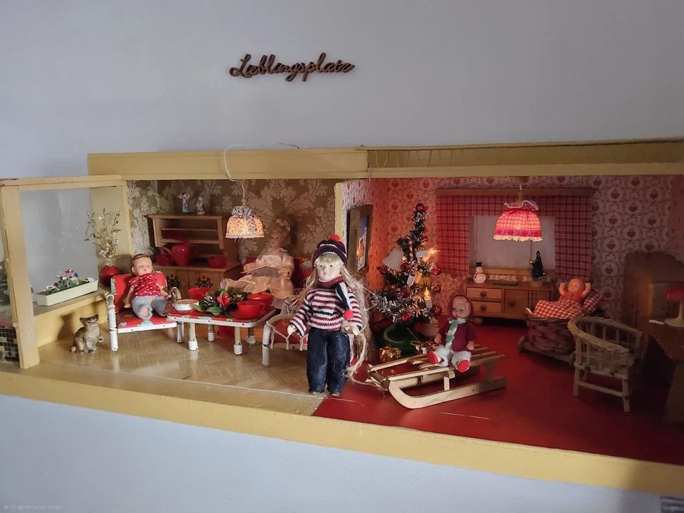 2 Raum Puppenstube v Moritz Gottschalk 50er Jahre mit viel Zubehör + Puppen🎄 - Bild 2 von 4