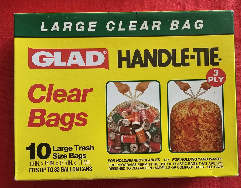 VINTAGE Glad Handle Garbag Trash Bags 10 Pack CLEAR 33 GALLON-Movie Prop - Lot 2 - Image 2 of 4
