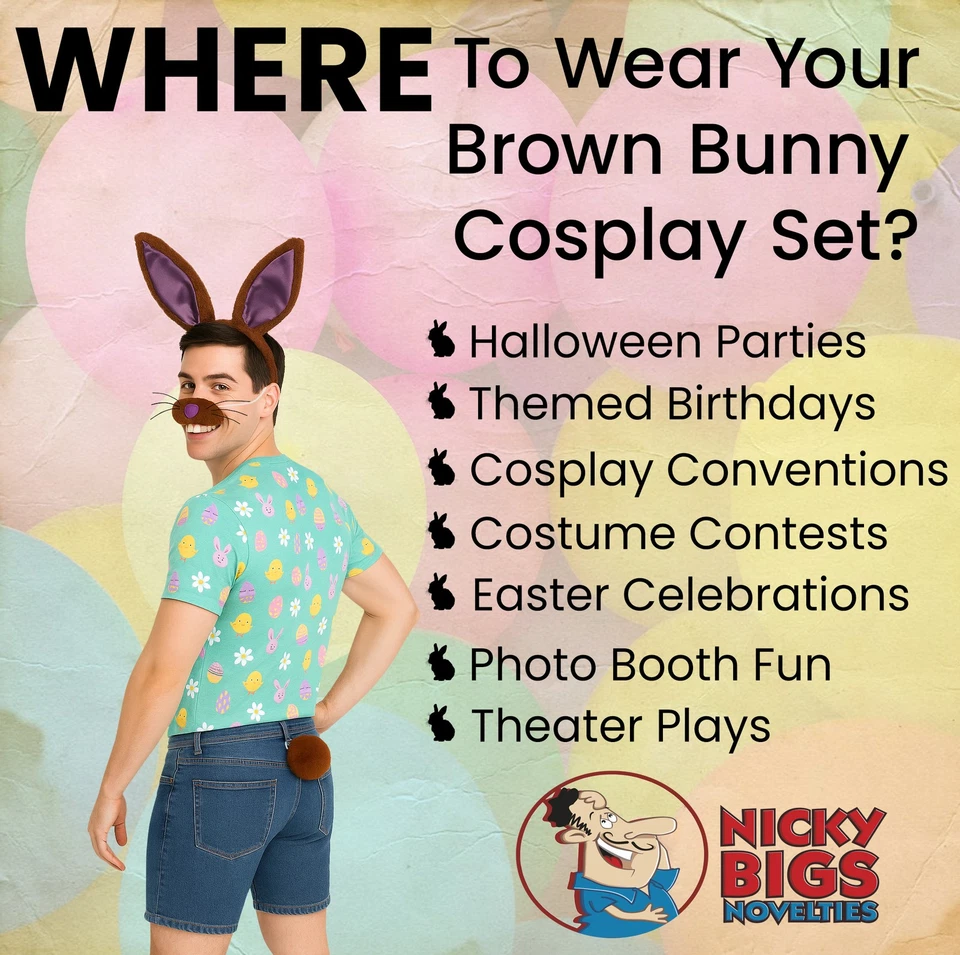 Conjunto de diadema de cola de nariz con orejas de conejo marrón para adultos Kit de disfraz de animal de conejo de Pascua Foto 4 de 4