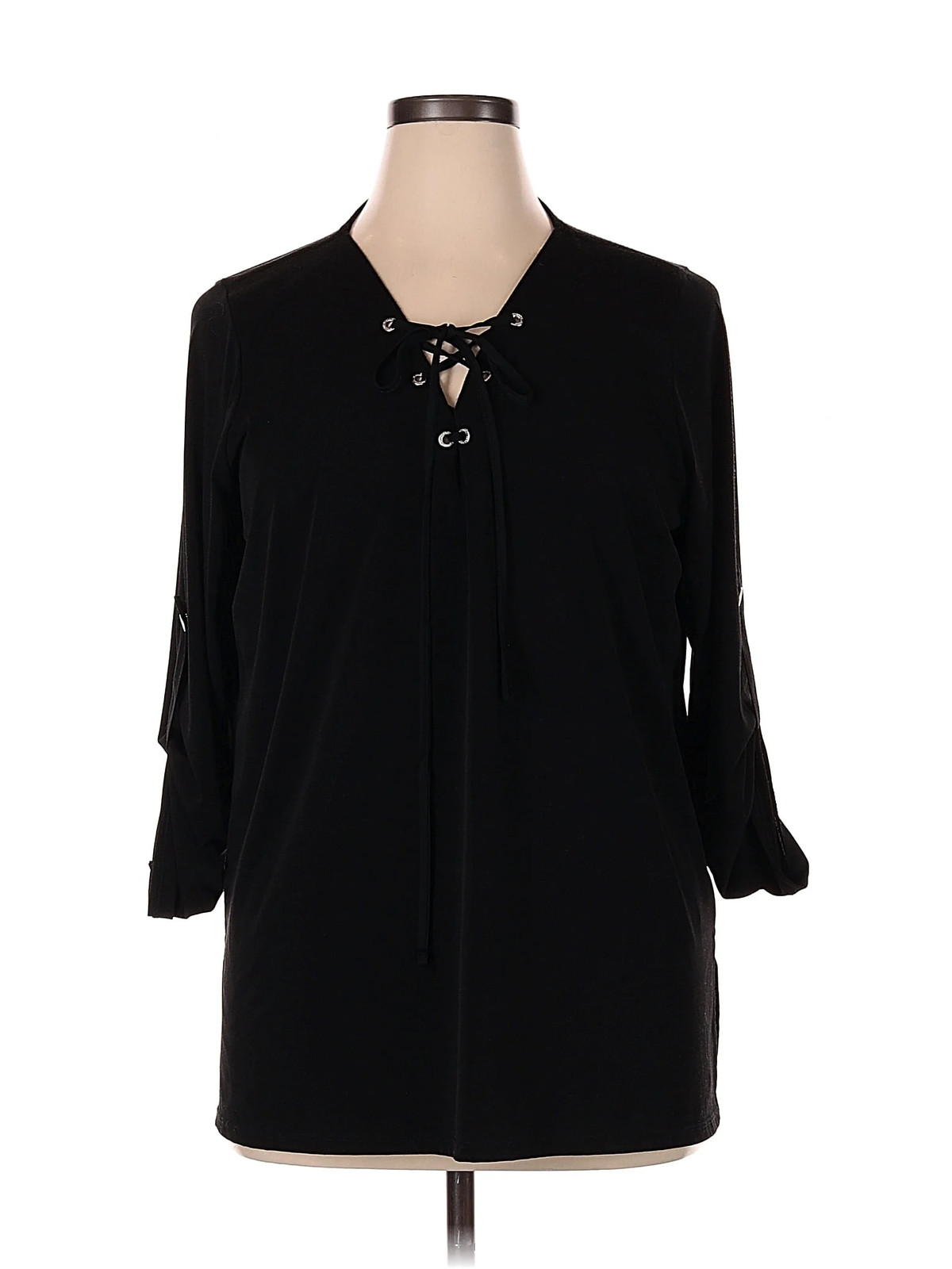 MICHAEL Michael Kors Women Black 3/4 Sleeve Blouse 1X Plus