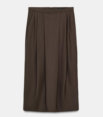 ZARA WOMAN MID-WAIST MIDI PLEATED WOOL SKIRT ZW COLLECTION MINK