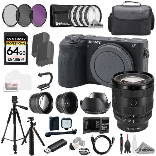 Sony Alpha a6600 + Sony FE 20-70mm f/4 G Lens+64GB+Ext Bat+9 PC Filter-MEGA Kit