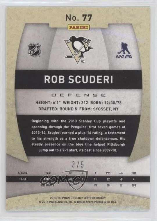 2013-14 Totally Certified Mirror Platinum Gold /5 Rob Scuderi #77 - Image 2 of 2