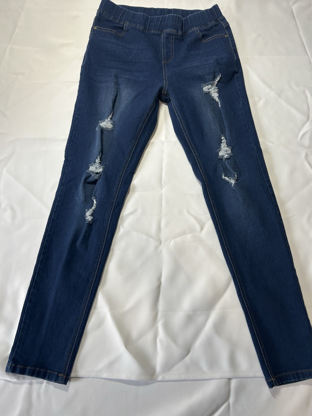JVINI Distressed Skinny Denim Jeans Blue Medium Wash Women