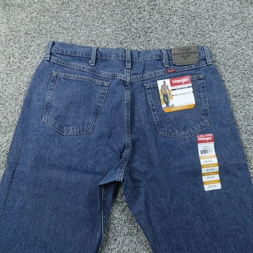 NEW Wrangler Jeans Mens 38X30 Dark Blue Denim Pants Relaxed Western Cowboy Work - product listing photo