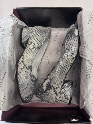 Women s Girotti Grey Snake Print Pump Heels Rounded Toe Ballet EU 37/US6.5