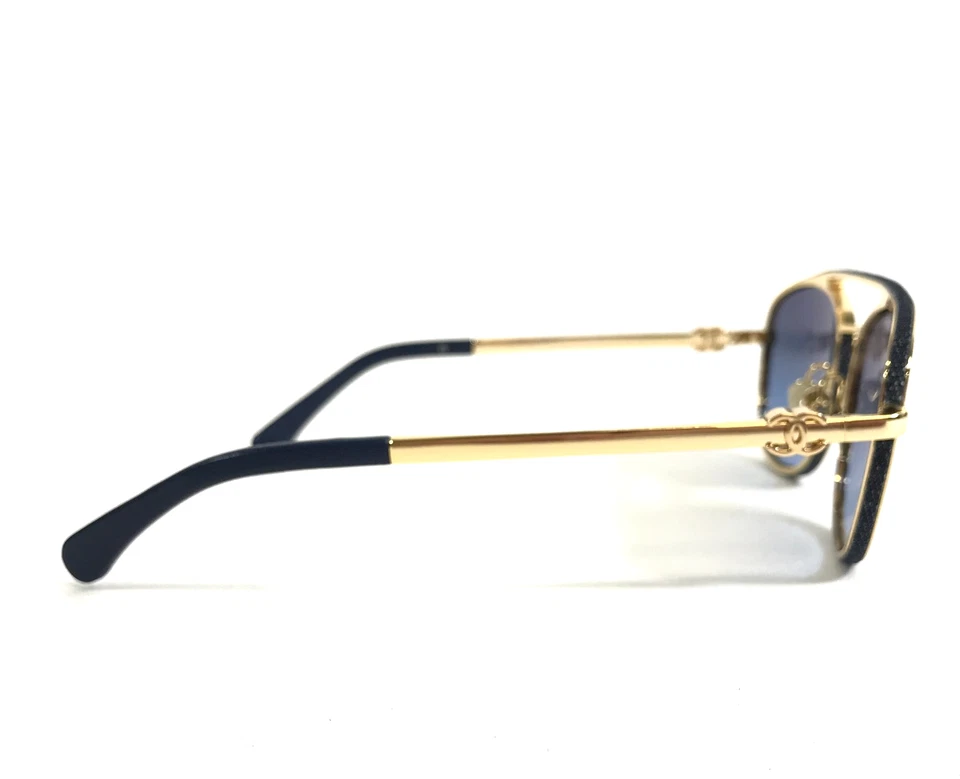 Chanel Sunglasses 4290-Q c.125/S2 Gold Denim Leather Aviators with Blue Lenses - Image 4 of 4