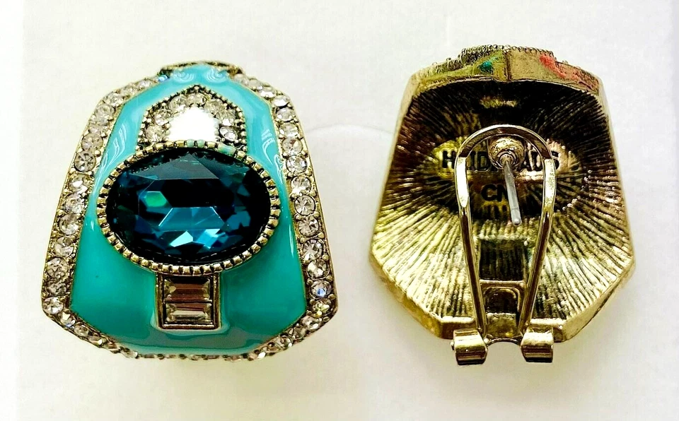 Brincos de meio argola HSN Heidi Daus "bem conectados" cristal e esmalte turquesa - Imagem 2 de 4