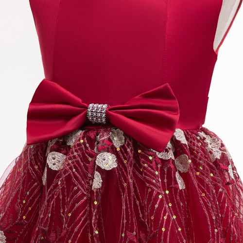 2-10 Years Mesh Embroidery Bow Flower Girls Dresses Kids Christmas Party Wedding - Picture 7 of 40
