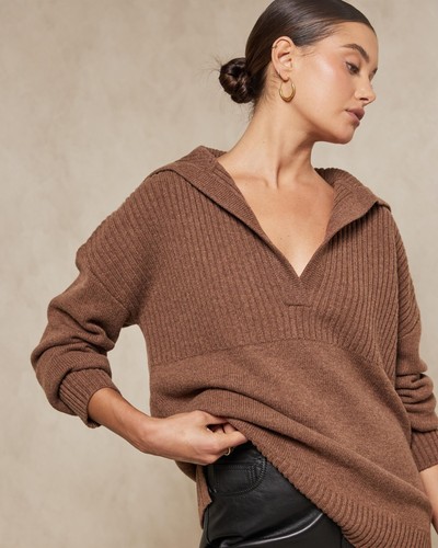 AERE Jumper Size AU 12 US 8 L Brown Sydney Designer 100% Wool Timeless Luxury - Picture 2 of 12