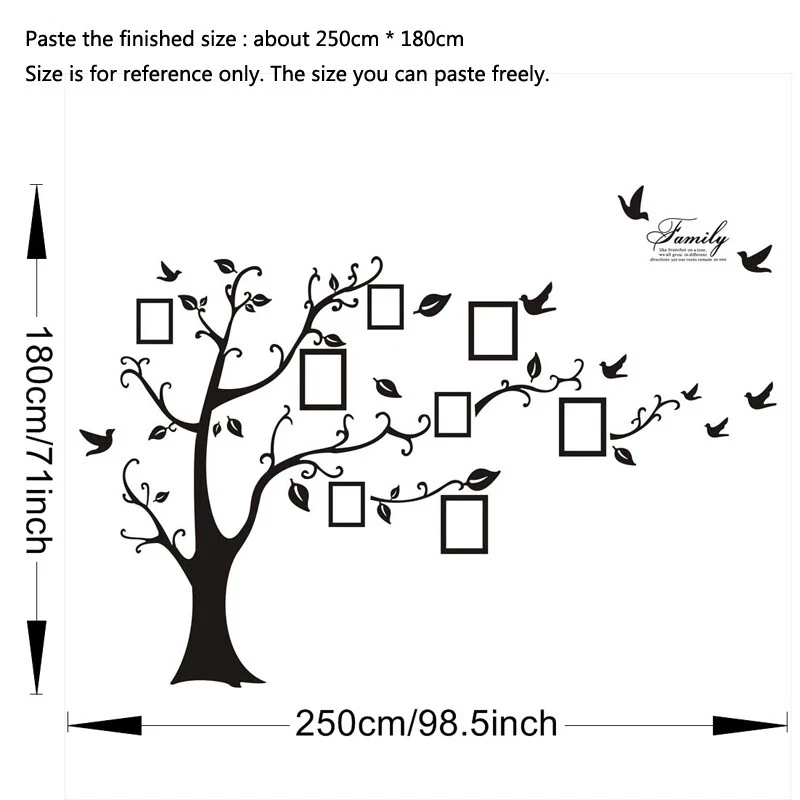 Giant Family Tree Wall Sticker 250*180cm/99*71in Black 3D DIY Home Decals - Image 2 of 3