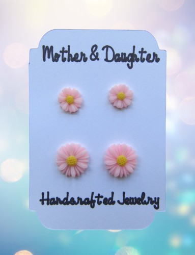 Mommy & Me Pink Daisy Stud Earrings, Mother and Daughter Matching Earrings Gift - Picture 8 of 9