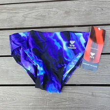TYR Durafast Aries All Over Racer Briefs Swimwear Purple/blue Sz 28 New