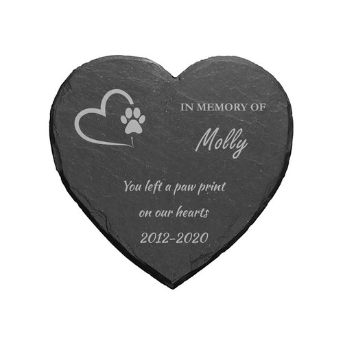 Personalised Memorial Heart Shape Plaque For Pet Cat Dog Slate Natural Stone - Picture 3 of 4