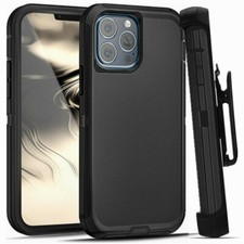 For iPhone 13 Pro Shockproof Hard Defender Phone Case Cover Black W/Belt Clip