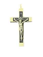 ANCIEN PENDENTIF CRUCIFIX ETAIN ? JESUS SACRÉ CŒUR VIERGE MARIE