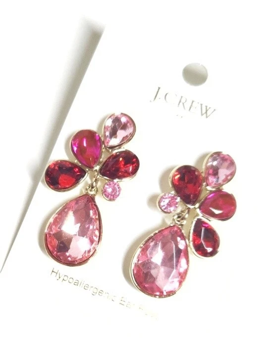 Pendientes llamativos de pétalos de cristal J.Crew Factory rosa fucsia suave tono dorado nuevos con etiquetas Foto 3 de 4