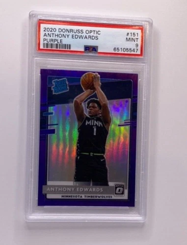2020-21 PANINI OPTIC ANTHONY EDWARDS RC PSA 9 PURPLE PRIZM TIMBERWOLVES