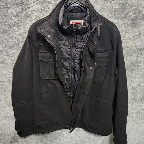Levis Jacket Mens Small Black Military Jacket Double Zipper Quilt Lined Snap - Picture 4 of 16