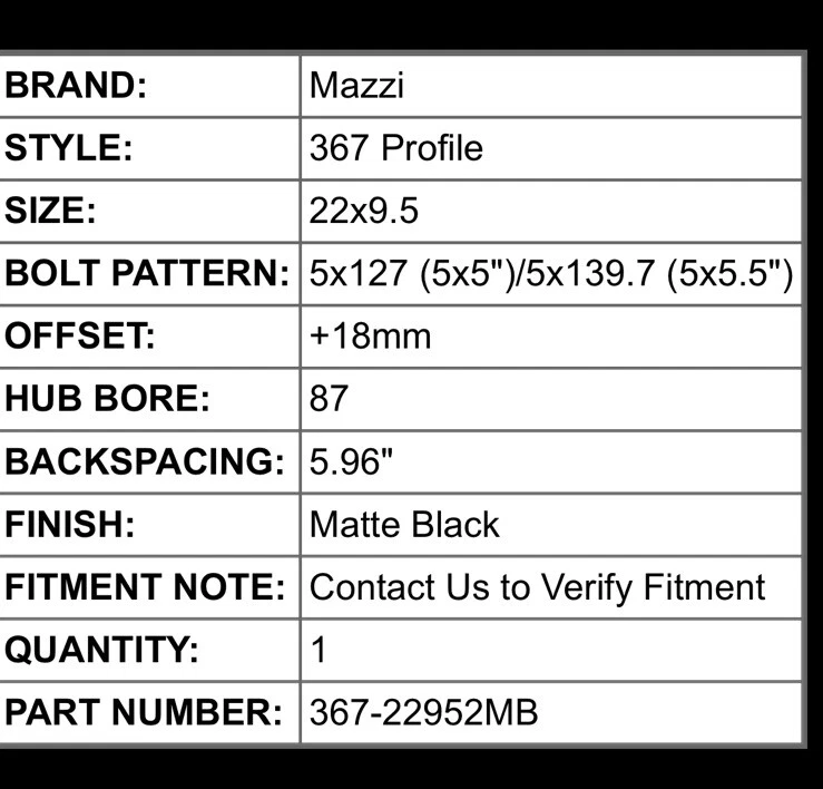 Aro de roda Mazzi 367 Profile 22x9.5 5x5"/5x5.5" +18mm preto fosco 22" polegadas - Imagem 3 de 4