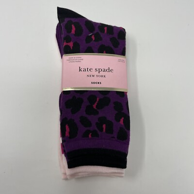 Kate Spade Crew Socks 3 Pack Leopard Purple Pink Womens SZ 4-10