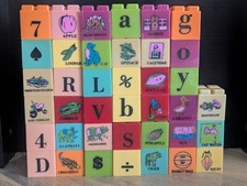 VTG ABC Learning Center Stackable Blocks Of Letters, Pictures, Numbers  Animals