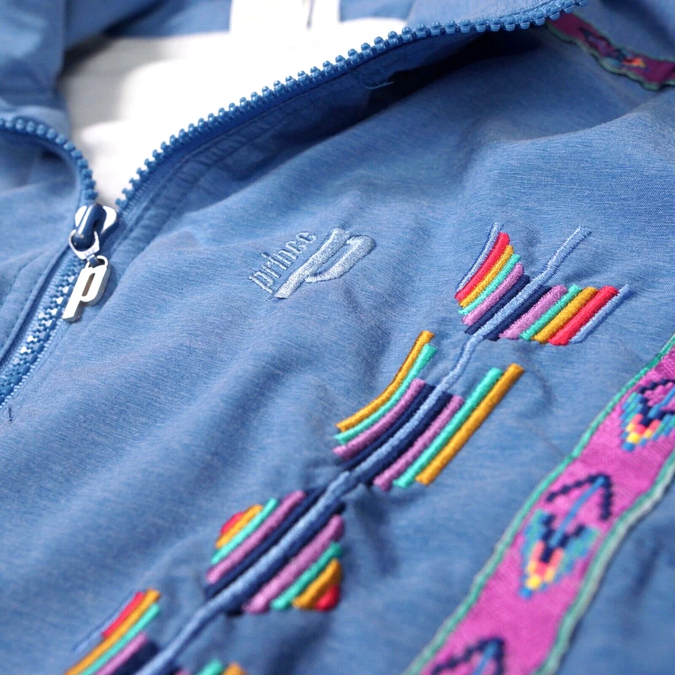 Chaqueta Tenis Prince De Colección Mujer Pequeña Años 90 Azul Cortavientos Azteca Suroeste Foto 3 de 4